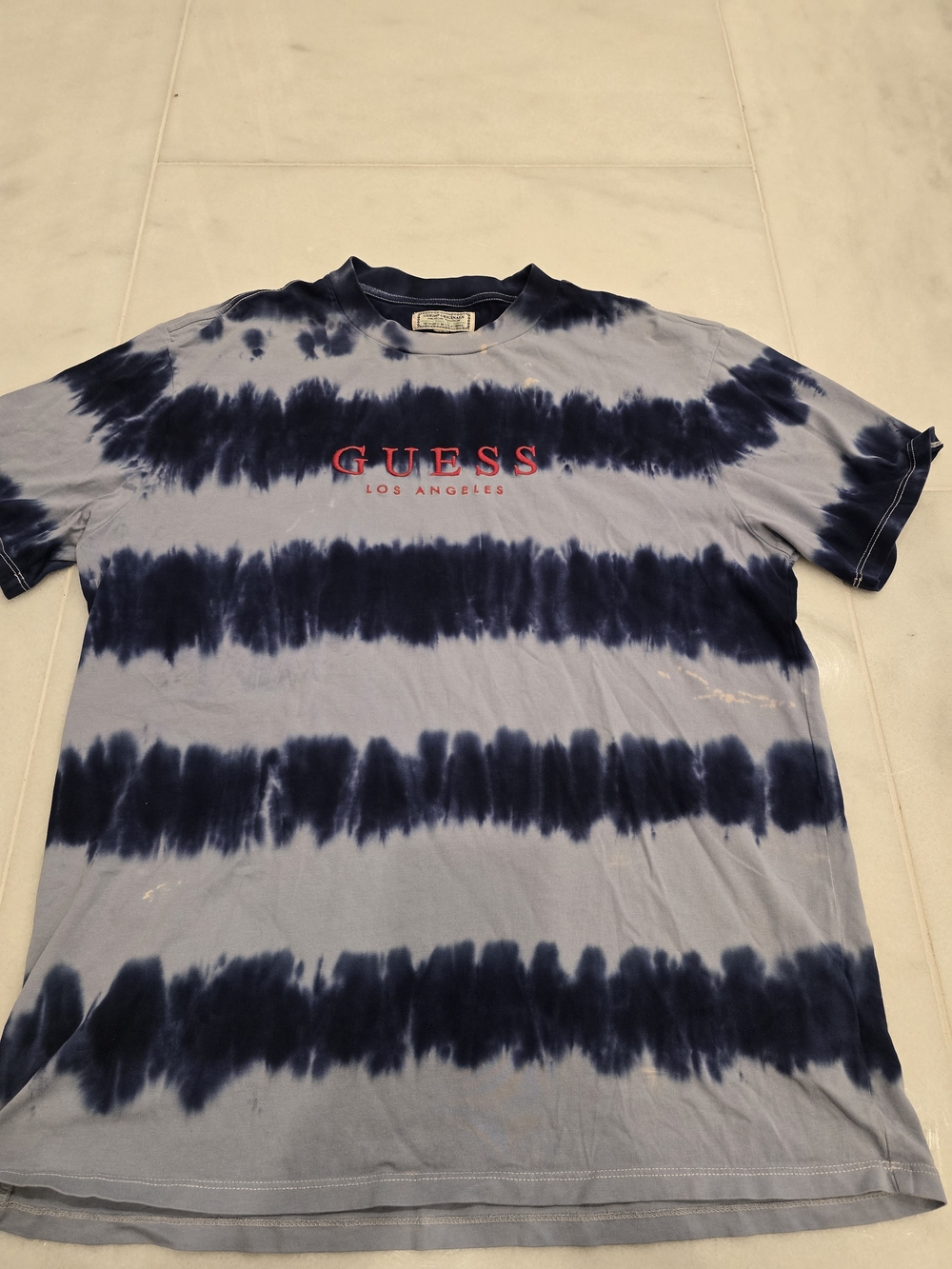 GUESS Blue and Navy Tie-Dye Logo Short Sleeve Tee